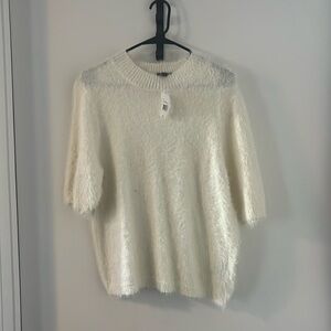The Limited brand, short sleeve fuzzy sweater, cream colored XL